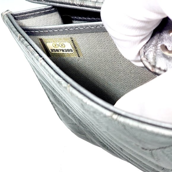 Chanel Silver Chevron Quilted Patent Leather L Gusset Flap Long Wallet 2018 - Picture 11 of 12